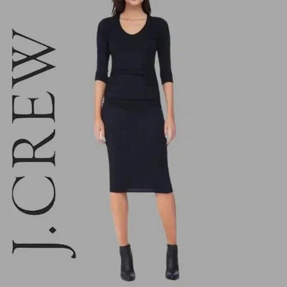 J. Crew Dresses & Skirts - J. Crew Ribbed Henley Scoop Neck Black Sweater Dress S